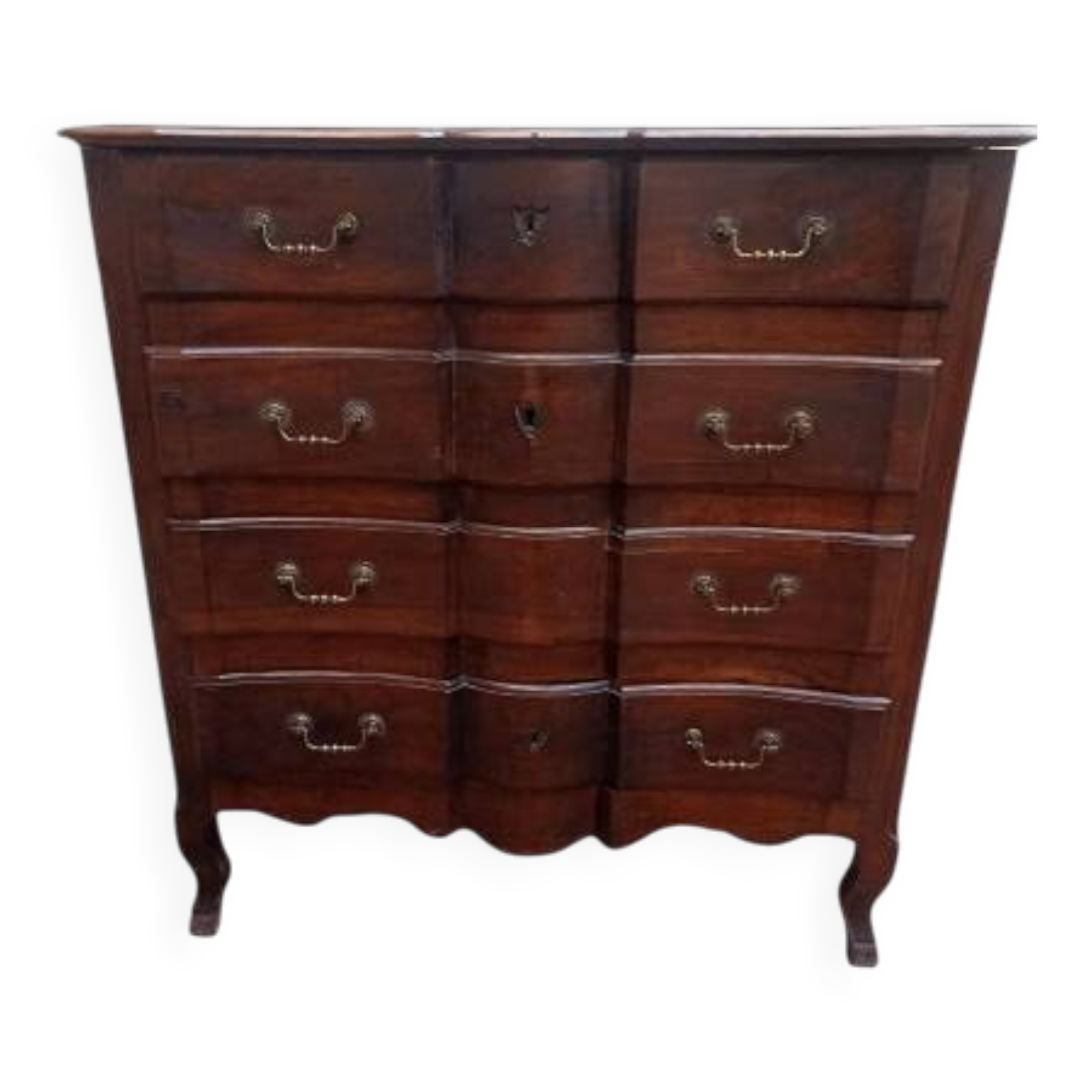 18th century crossbow chest of drawers, stamped