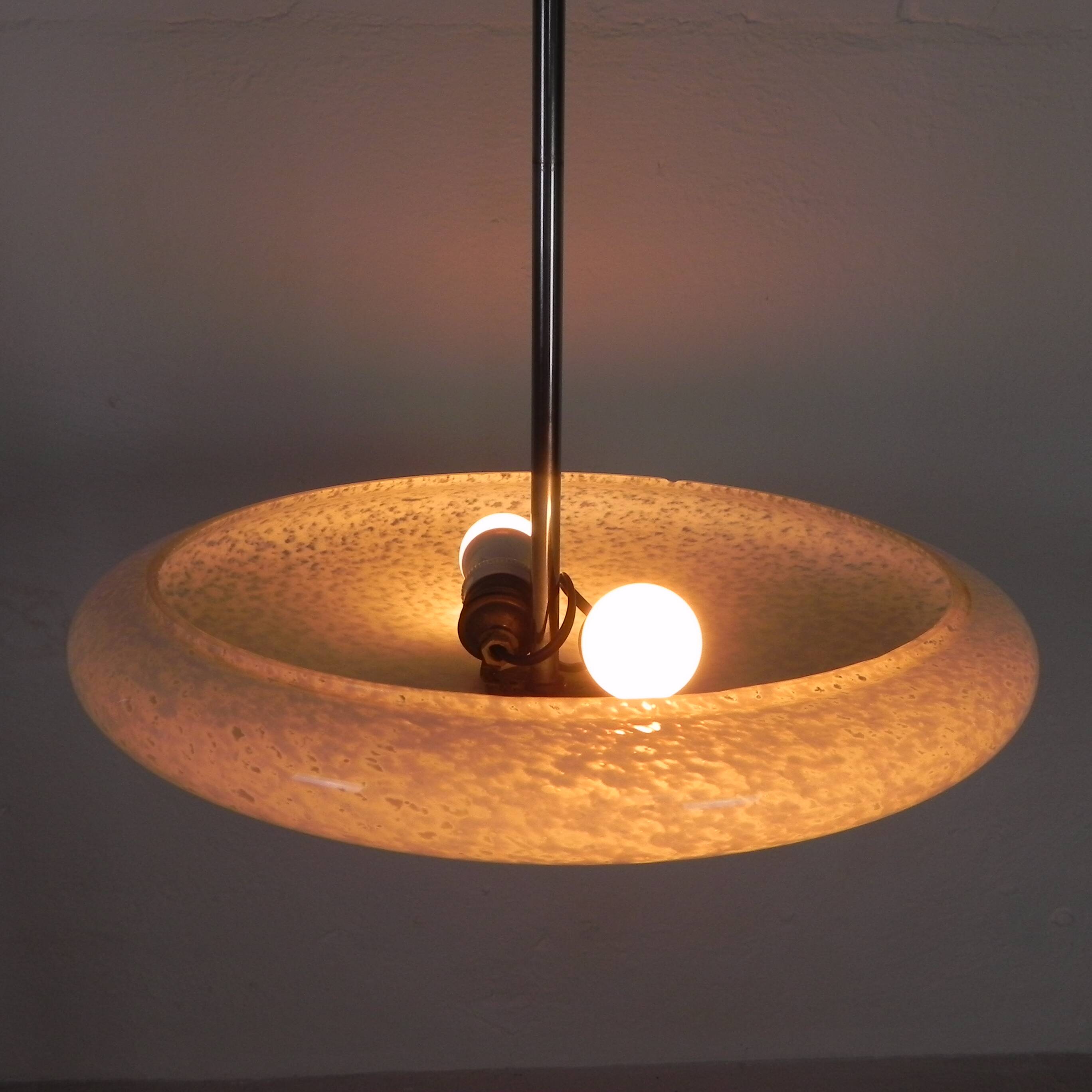 Art Deco pendant lamp with cloudy glass bowl, 1930s