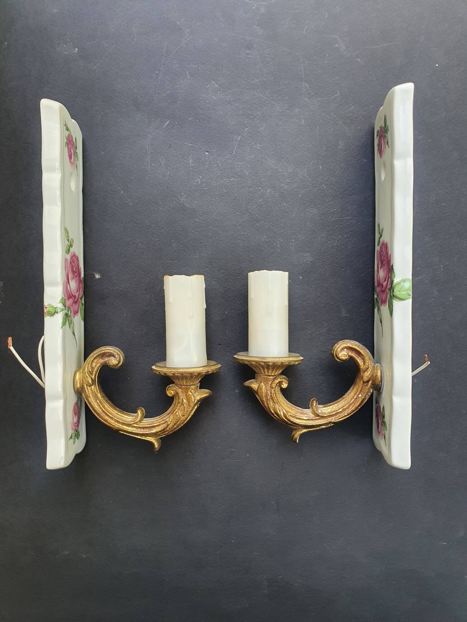 Pair of vintage Limoges ceramic wall sconces