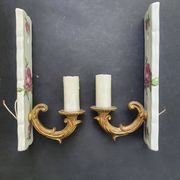 Paire d'appliques murales en céramique Limoge vintage