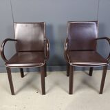 Pair of brown leather armchairs by Arper italy, 1980s