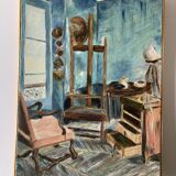 Oil on canvas interior of workshop signed
