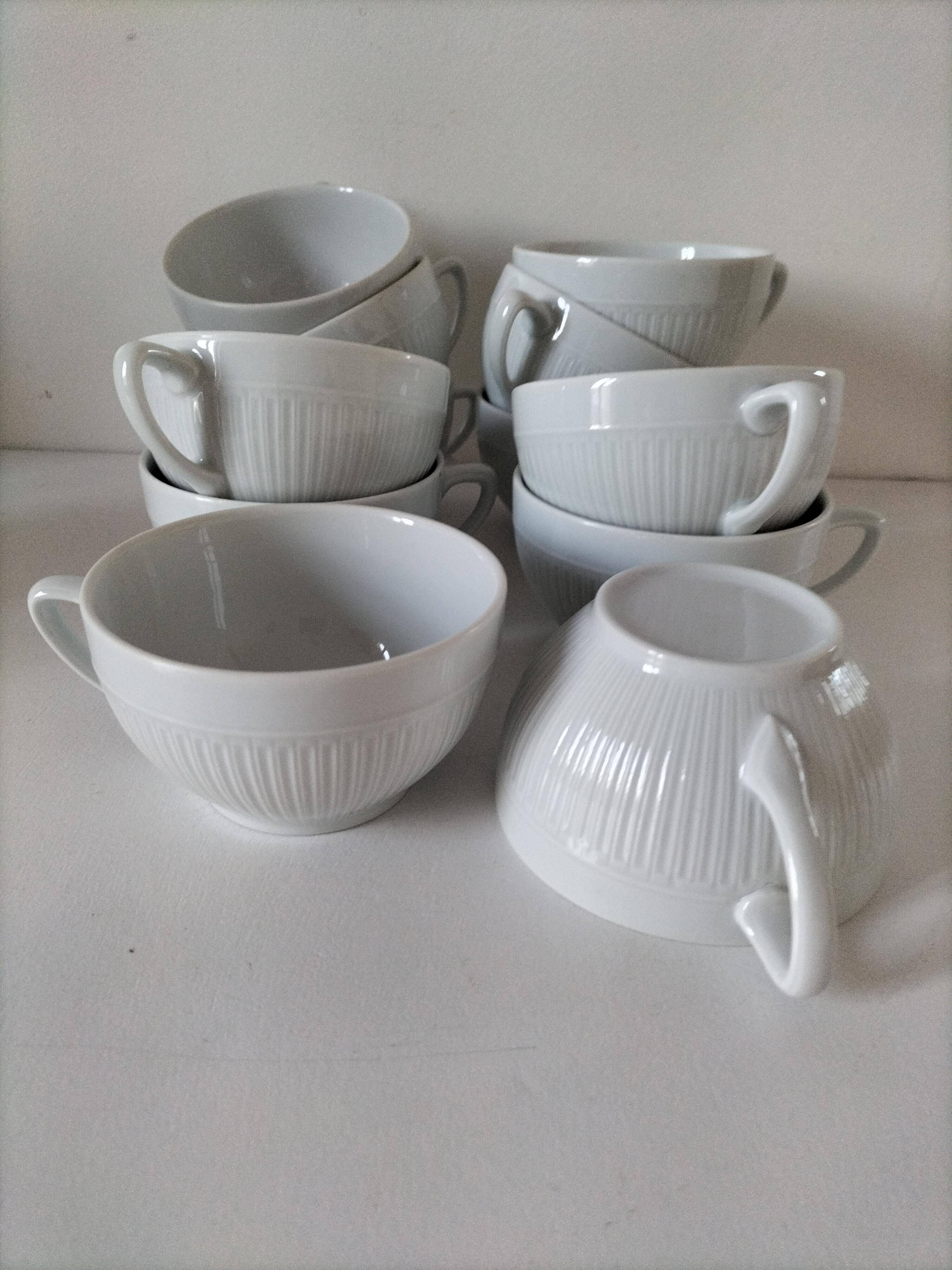12 White Porcelain Cups