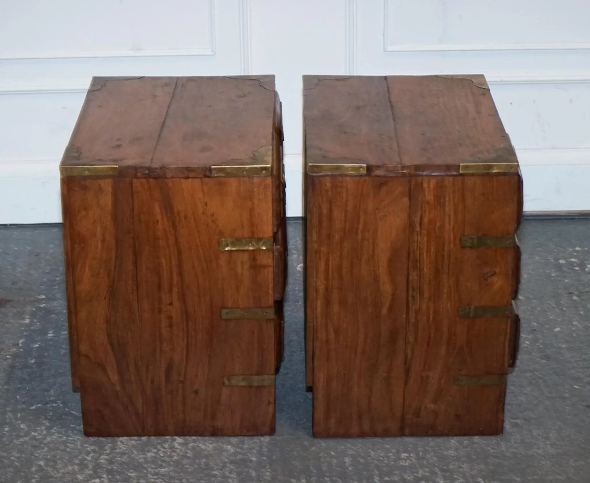 Vintage Military Campaign Brass Bedside Tables, Set of 2