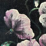 Vintage original velvet flower oil painting, pink flower still life art
