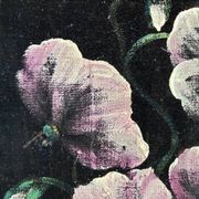 Vintage original velvet flower oil painting, pink flower still life art