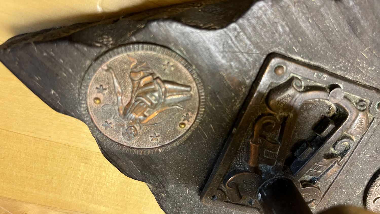 Vintage wood and copper hook