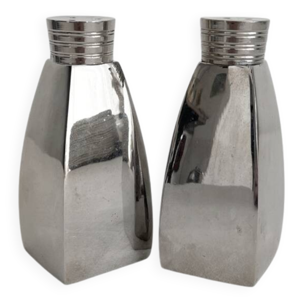 Salière et poivrier en métal chromé vintage