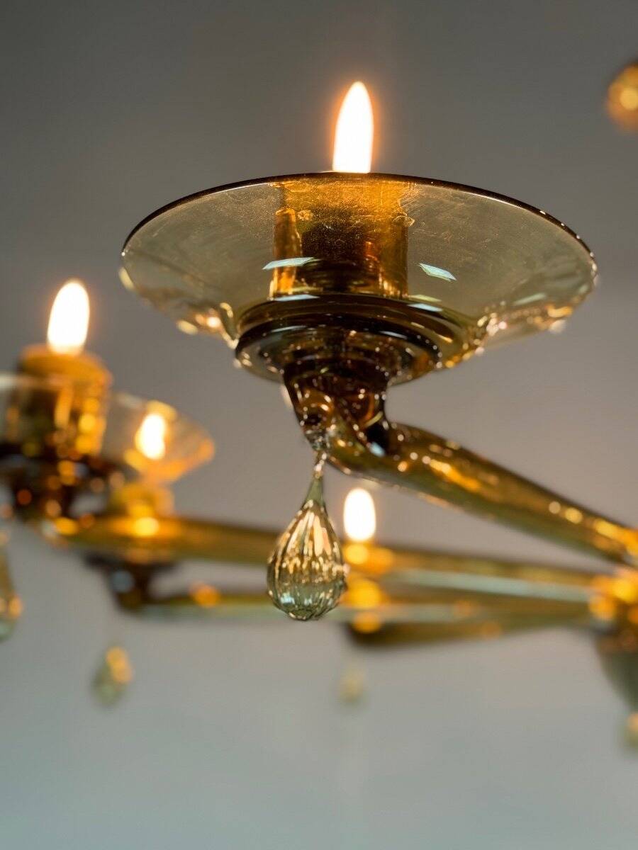 Venetian chandelier in mordoré murano glass by venini circa 1940