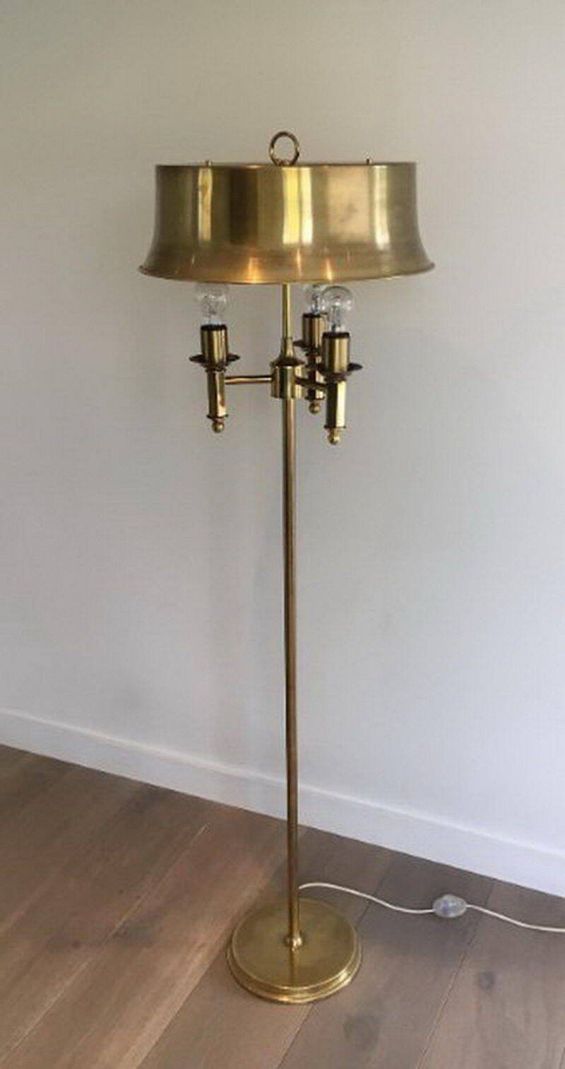 Brass floor lamp with a brass shade. Attributed to Maison Charles