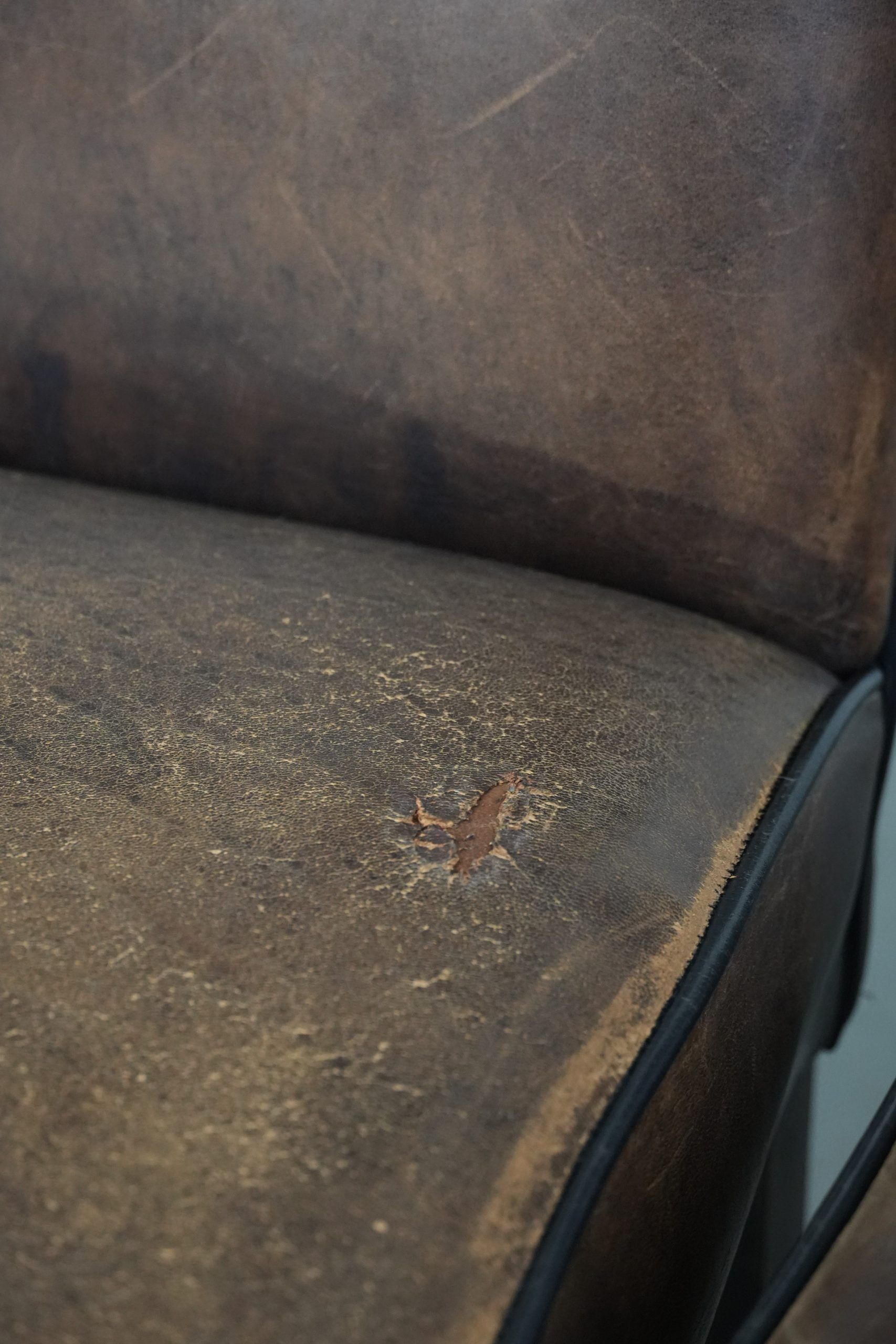 Great set of 8 stylish vintage sheepskin dining chairs with character