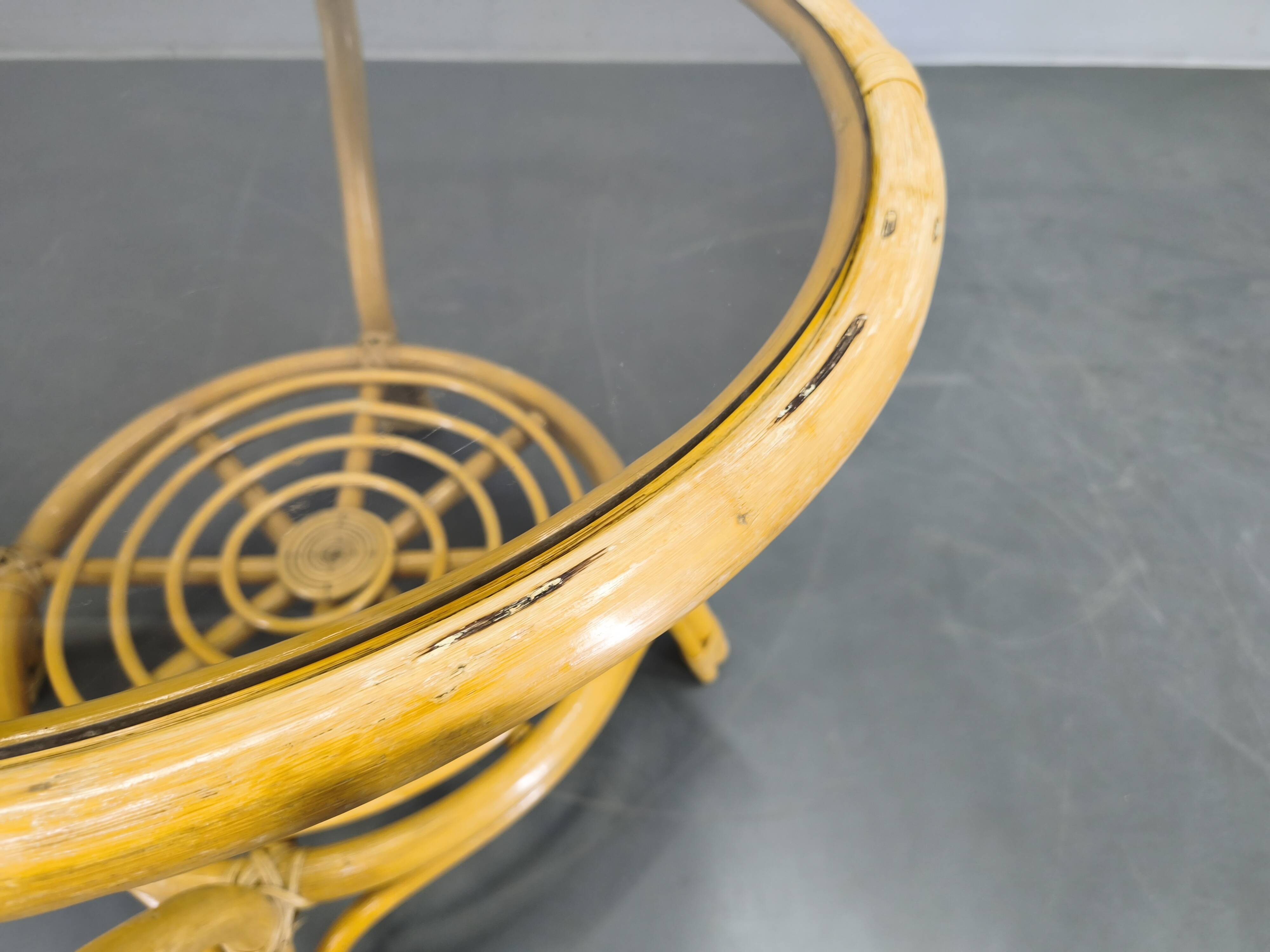 Italian Mid Century Rattan Coffee Table with Glass Top, 1960s