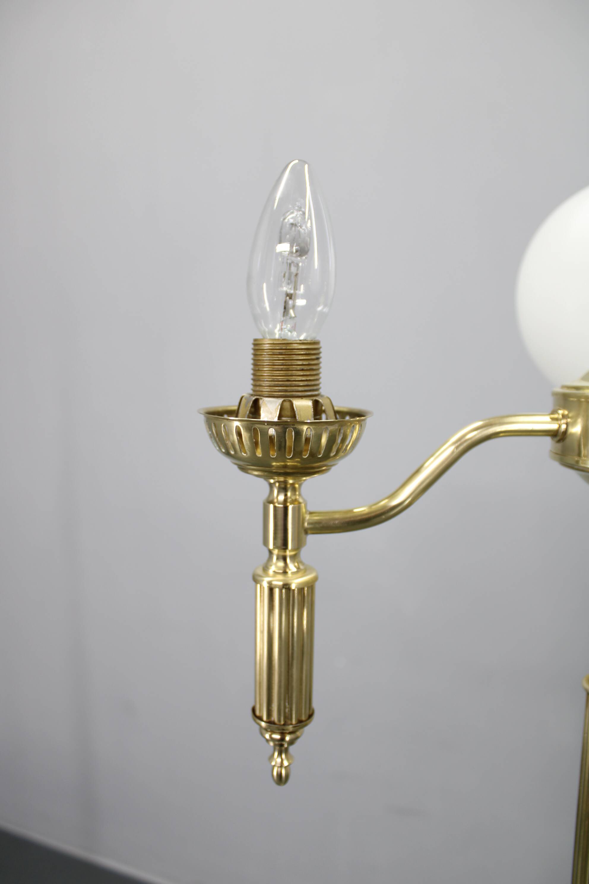 1970s Czechoslovak floor lamp in brass with milky glass shades