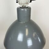 Grey industrial aluminium pendant lamp from polam wilkasy, 1960s