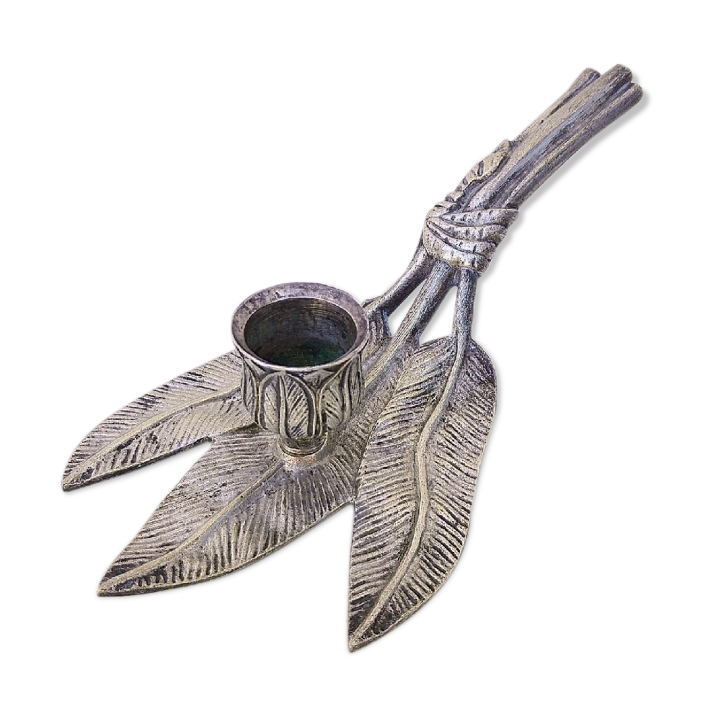 Silver bronze hand candle holder XIXth