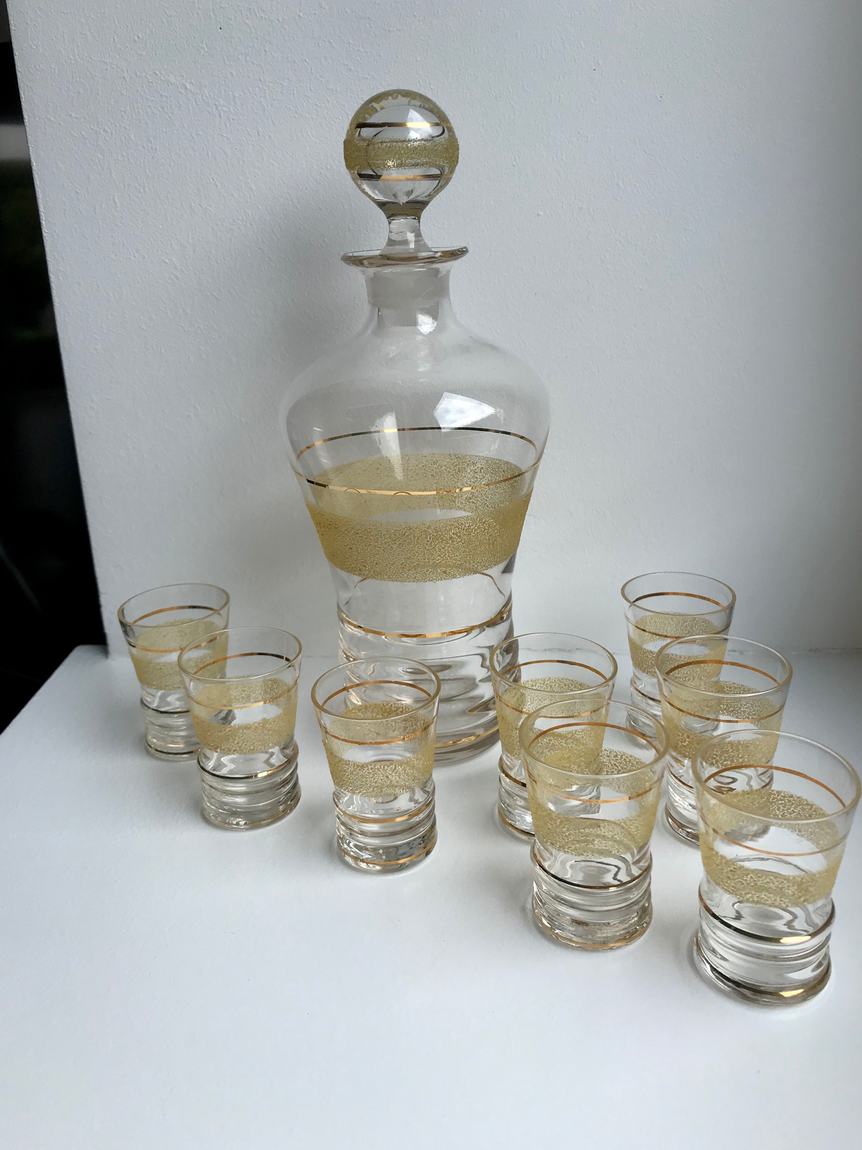 Service à liqueur granité jaune et doré années 50-60