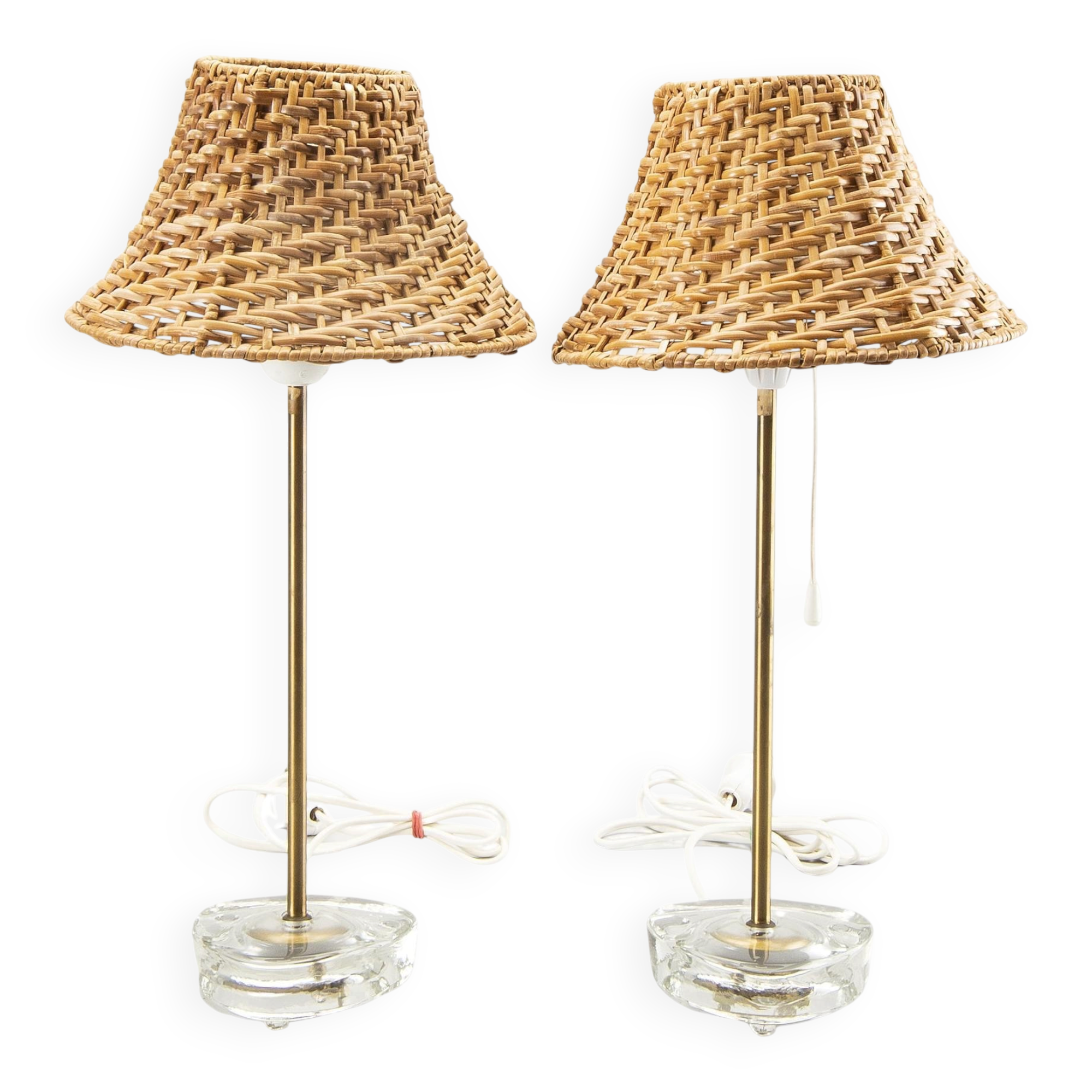 Boréns Boras Table Lamp Glass with Straw Shade Sweden 1960