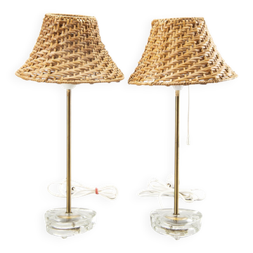 Boréns Boras Table Lamp Glass with Straw Shade Sweden 1960
