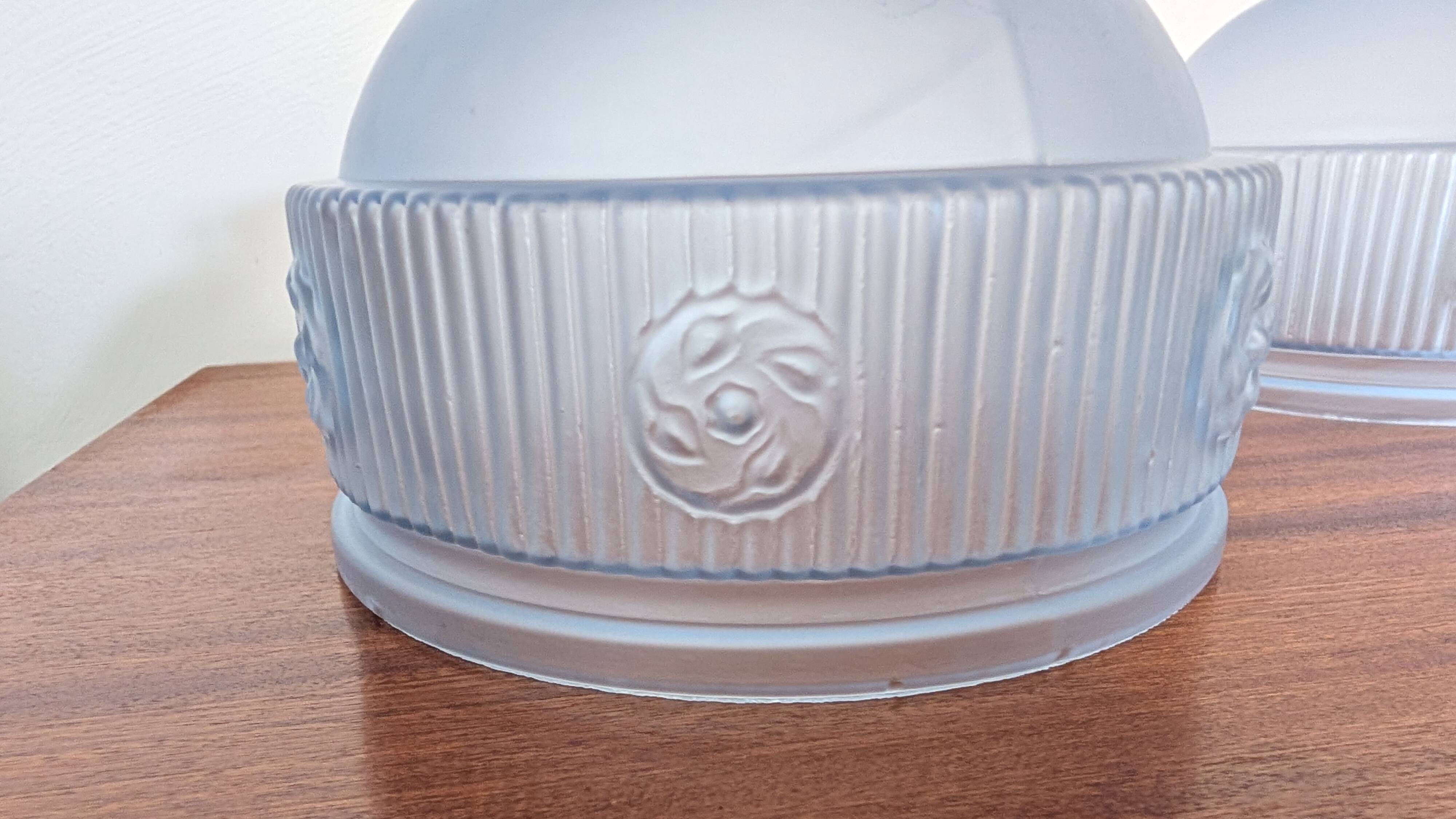 Pair of Art Deco lampshades in frosted blue glass
