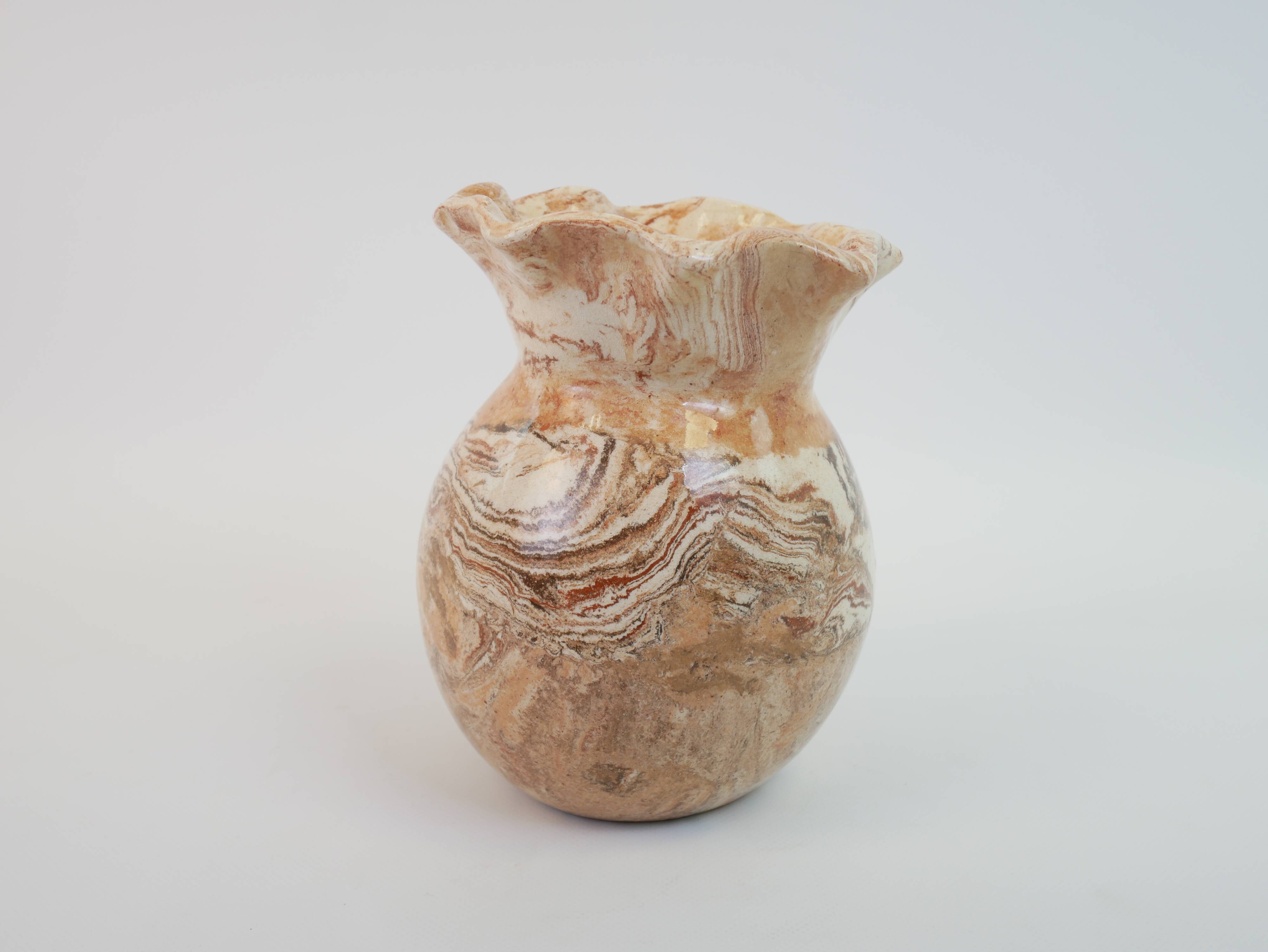 Round vase with corolla neck in ochre mixed earth