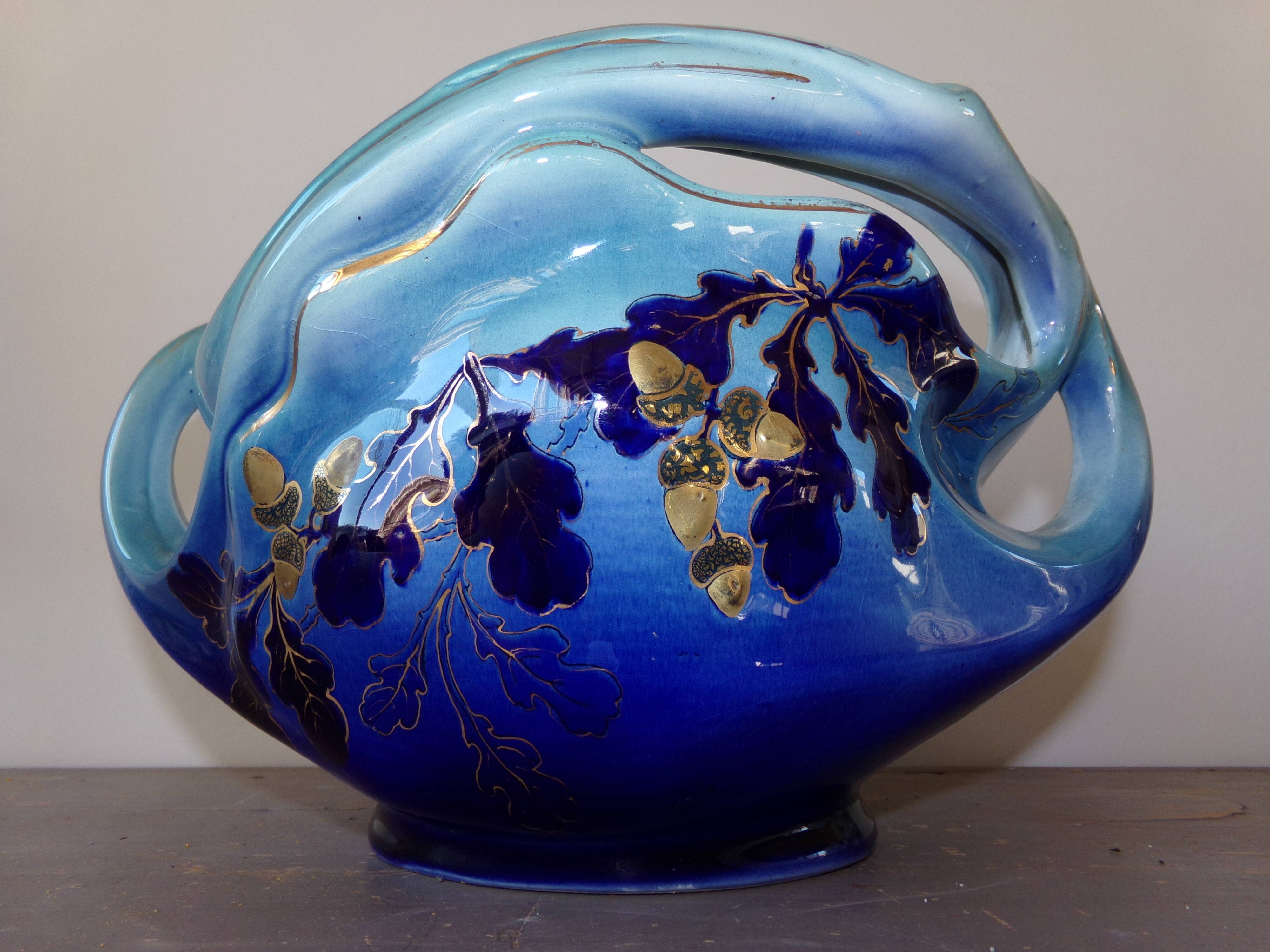 Earthenware pot cover from luneville, keller and guérin year 1920 - art nouveau