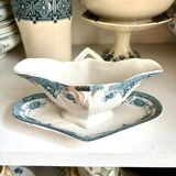 Saucière en terre de fer bleue et blanche