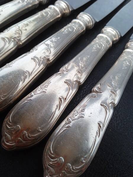 6 SFAM silver metal knives St Louis XVI