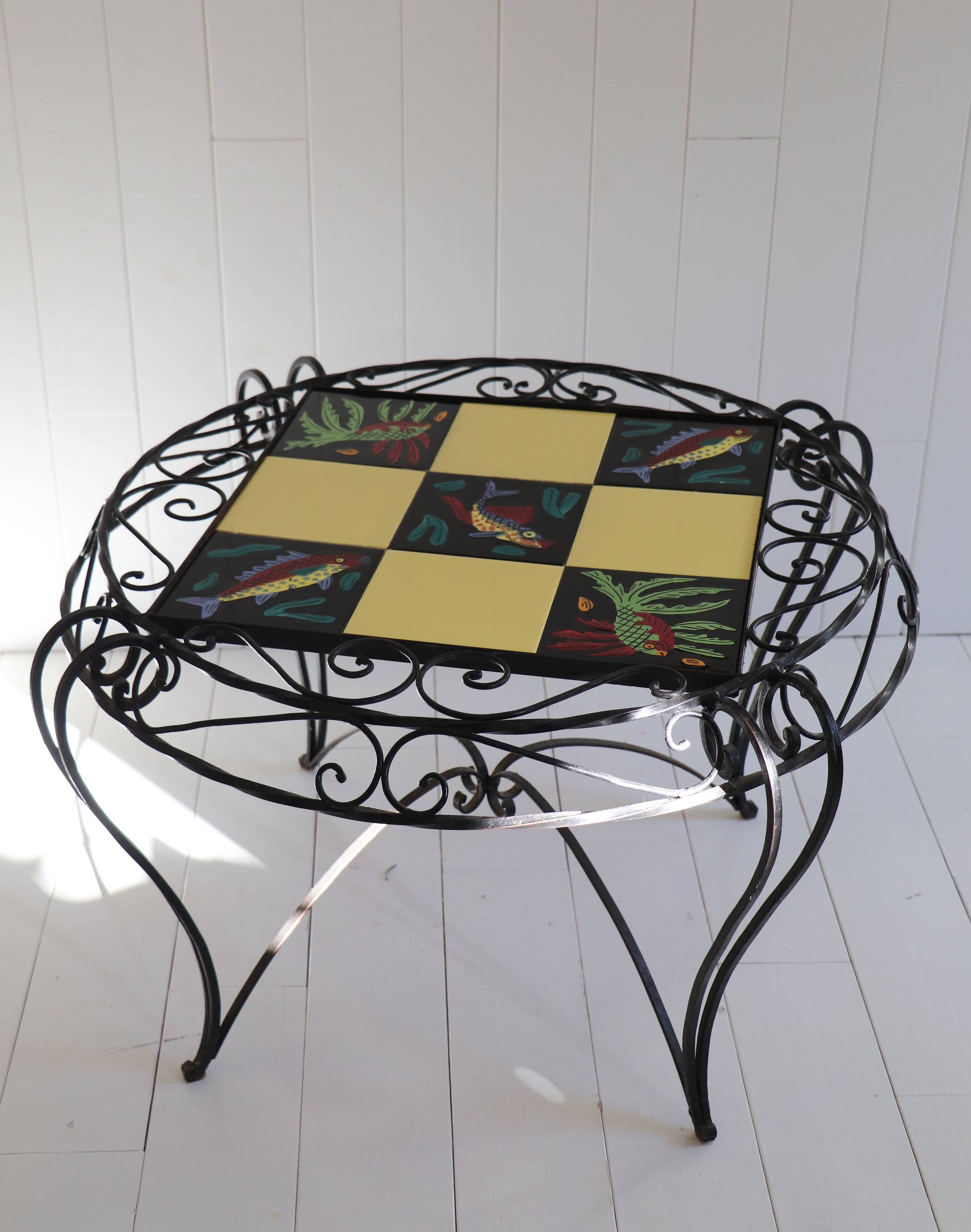 Ceramic coffee table with fish decoration, 1970s