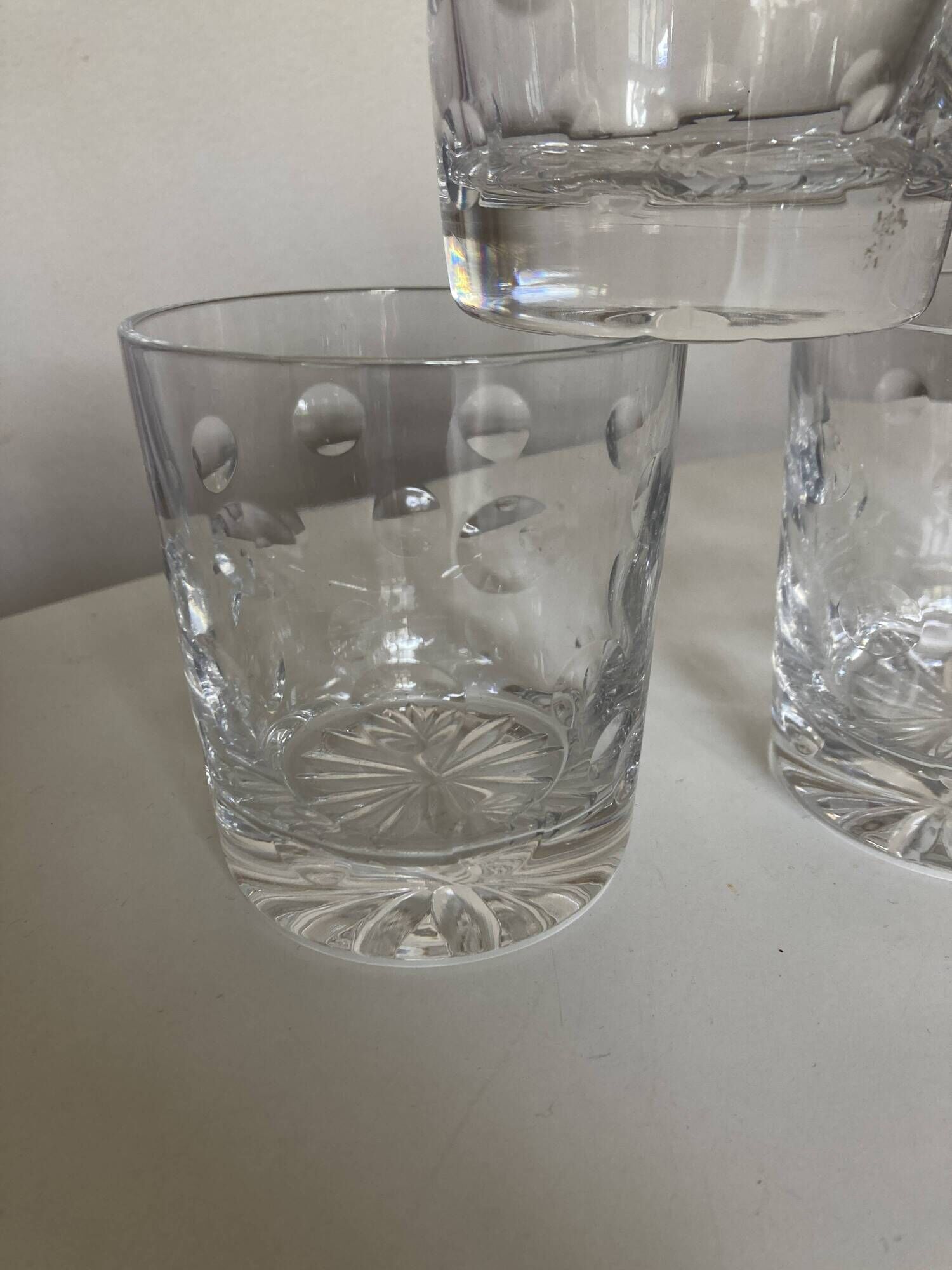 Set of 5 crystal whiskey tumblers giving polka dot cut 1970