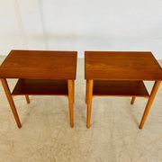 Vintage Danish mid-century teak and oak bedside tables by Næstved Møbelfabrik