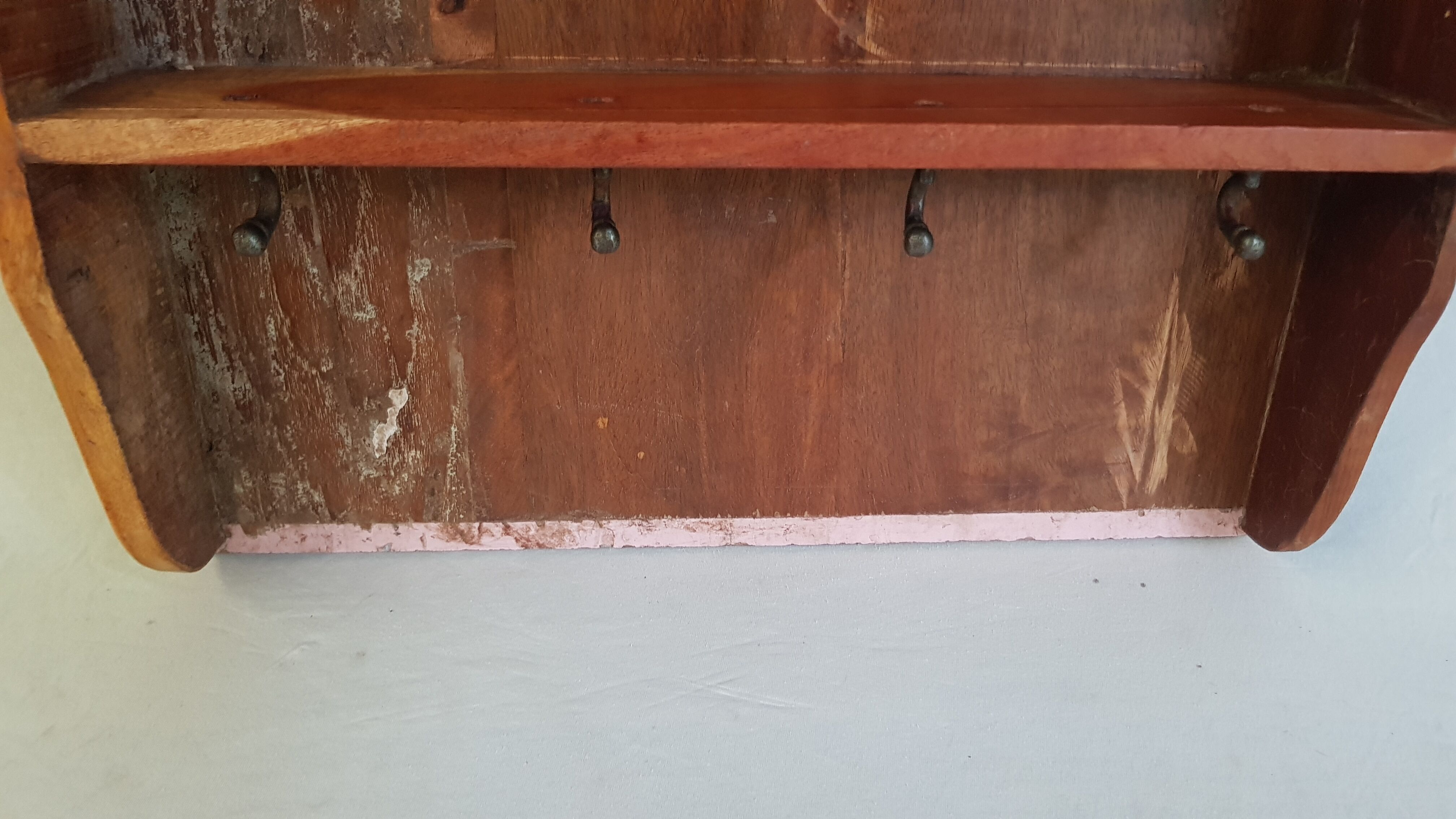 Wall shelf 3 shelves + 4 hooks cast iron polychrome wood