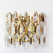Pair of wall sconces in gilded brass and crystal by Palwa, Germany, 1970s.