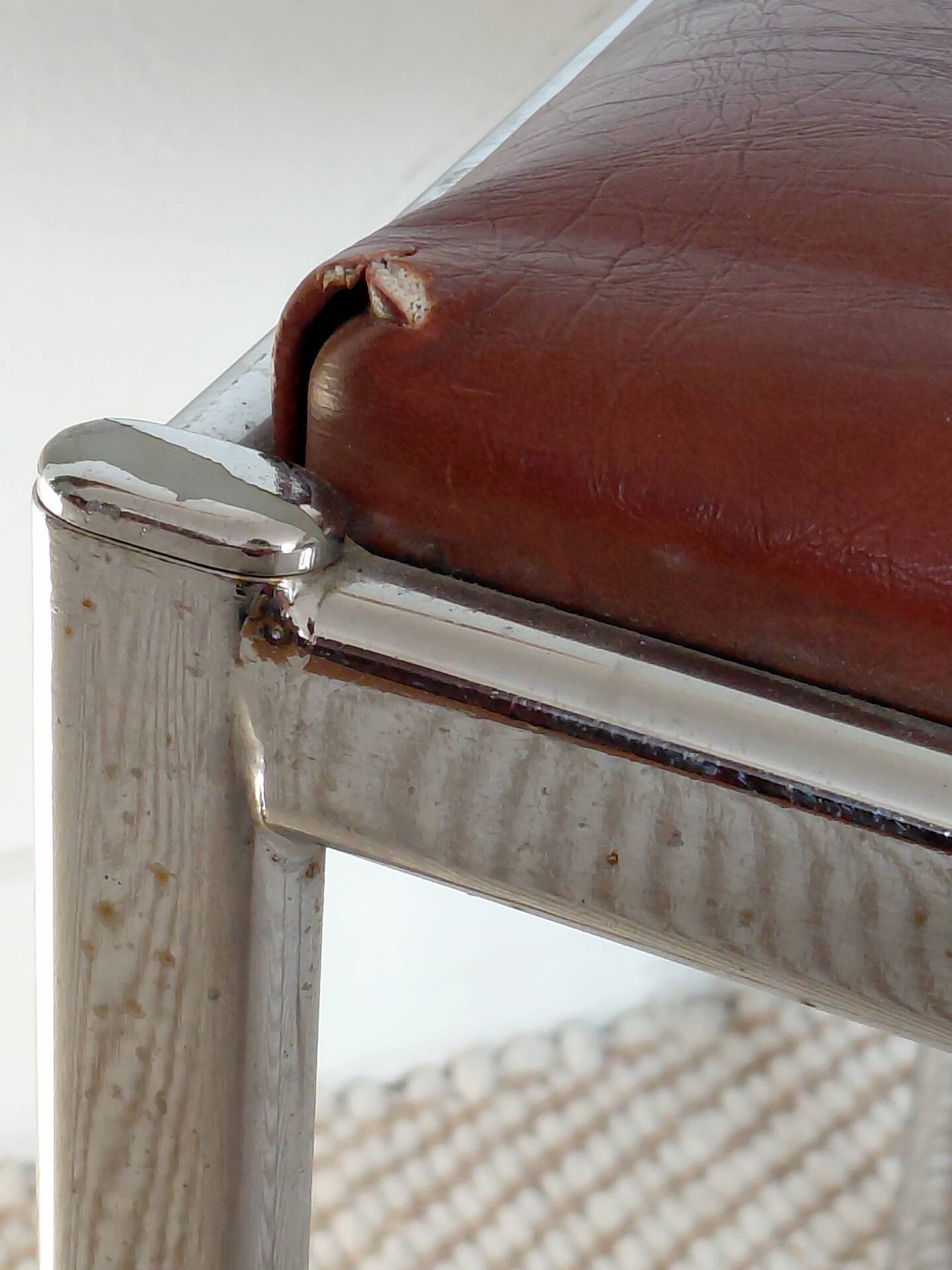 Pair of vintage stackable stools in faux leather and chrome - 70s