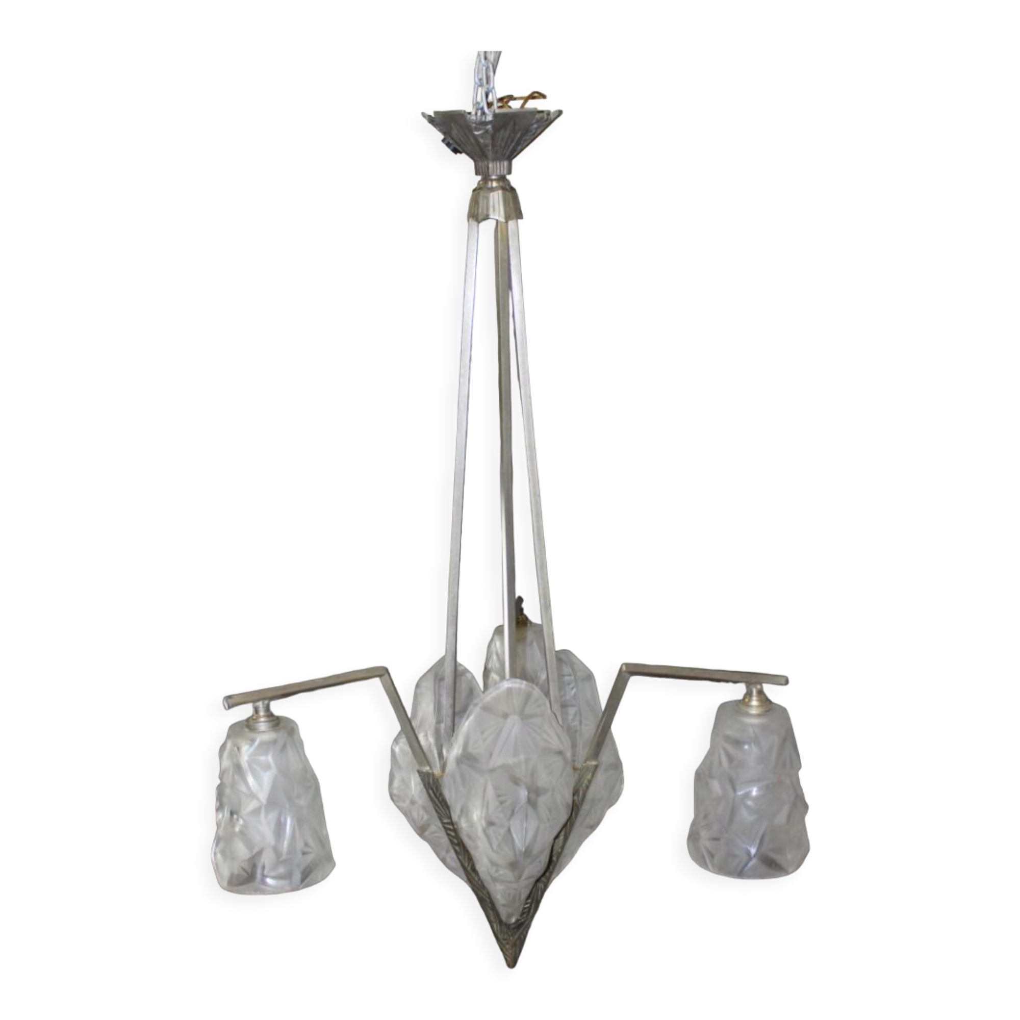 Art Deco period plate chandelier signed Degué