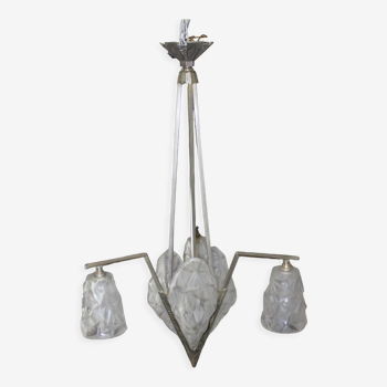 Art Deco period plate chandelier signed Degué