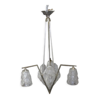 Art Deco period plate chandelier signed Degué