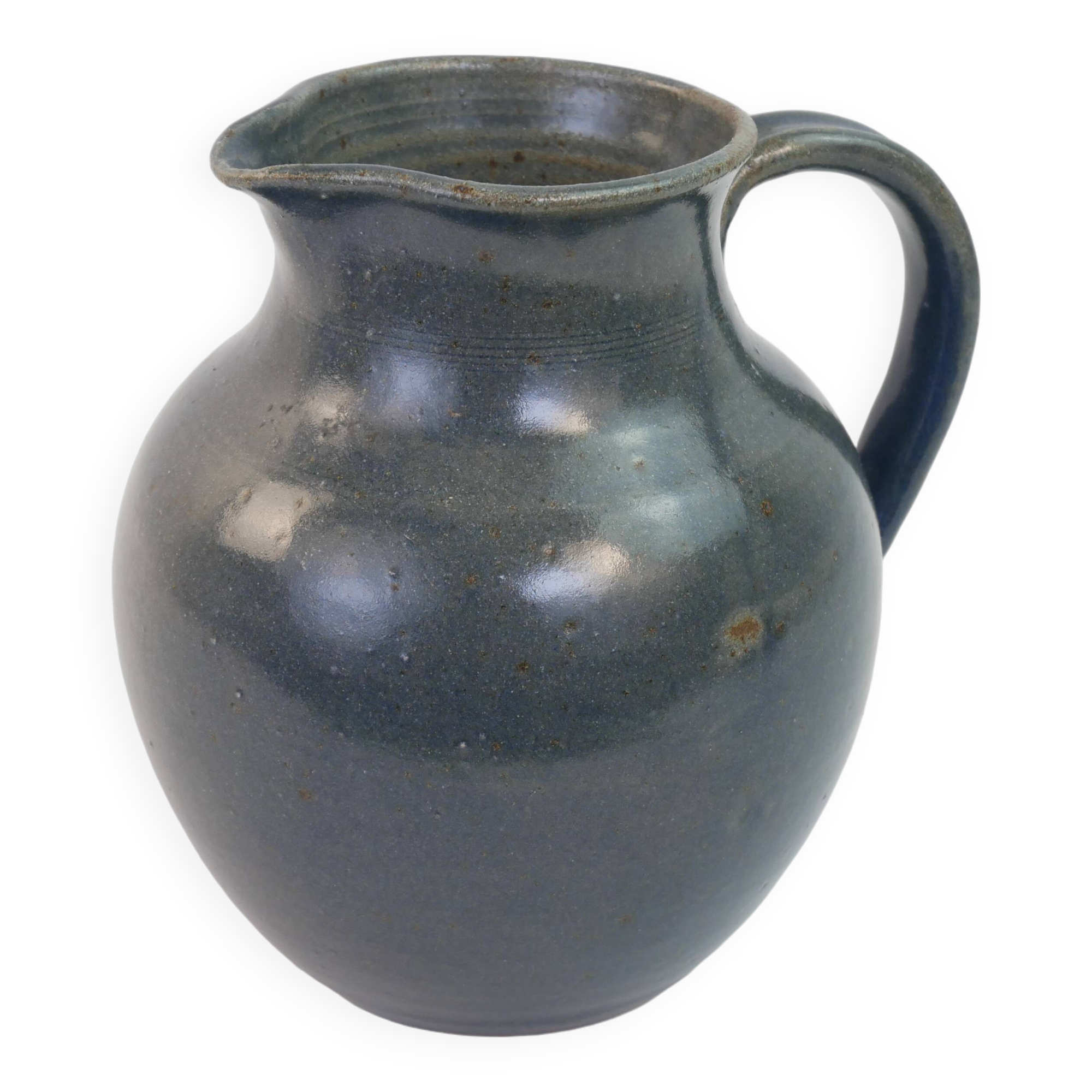 Large blue glazed stoneware pitcher Le Rivet France