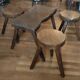 Brutalist living room / coffee table + 3 stools / design 20th
