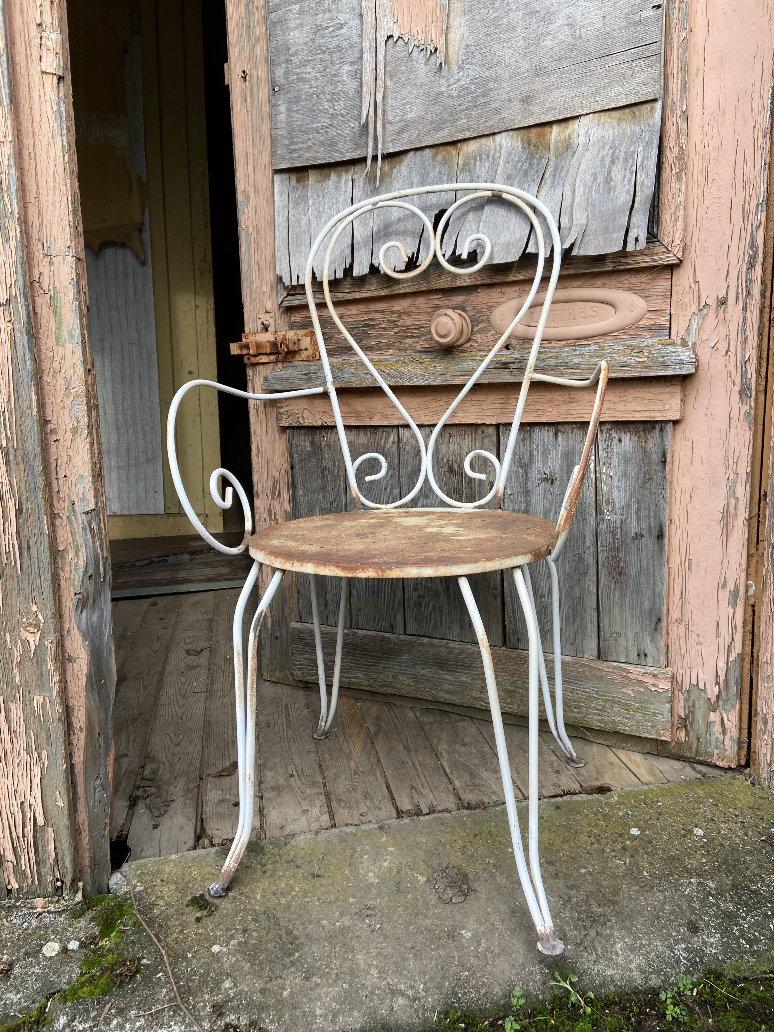 Pair of vintage wrought iron garden armchairs 60s