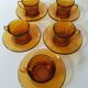 5 vintage amber Duralex cups and saucers