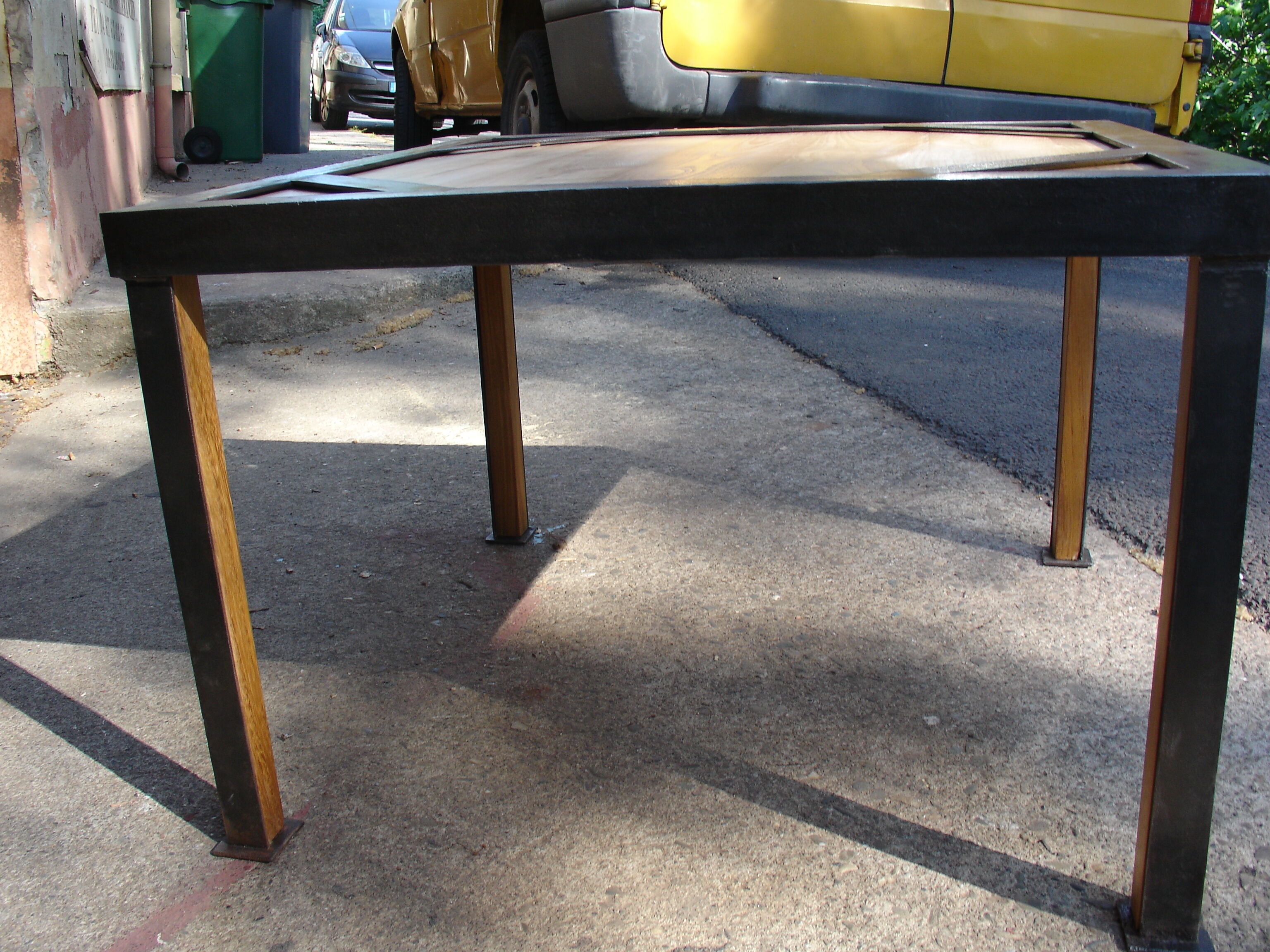 Industrial-style steel and wood coffee table or side table