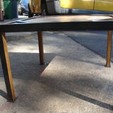 Steel and wood-style coffee table or sofa