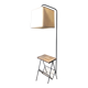 Modernist floor lamp with shelf and magazine holder.