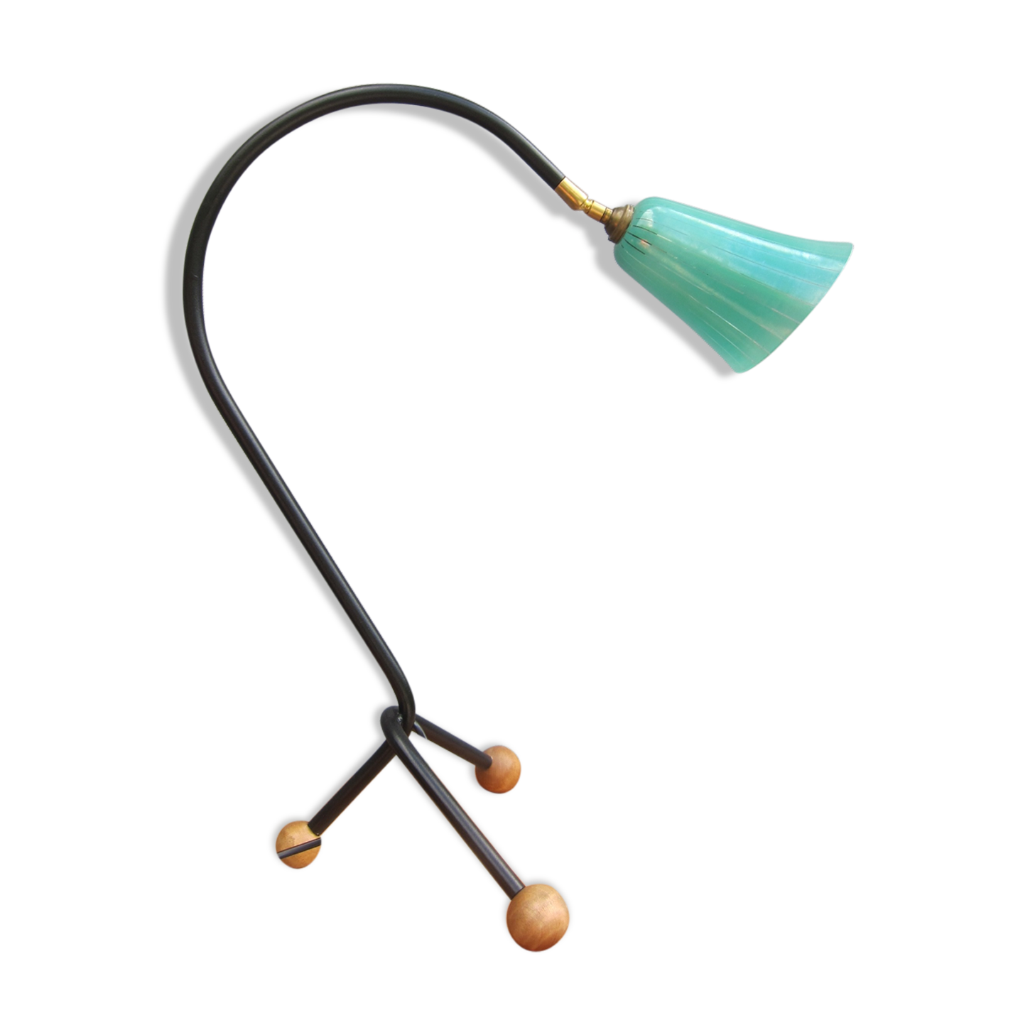 Lamp tripod Tulip green glass 1950