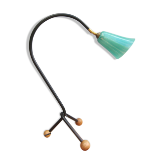 Lamp tripod Tulip green glass 1950