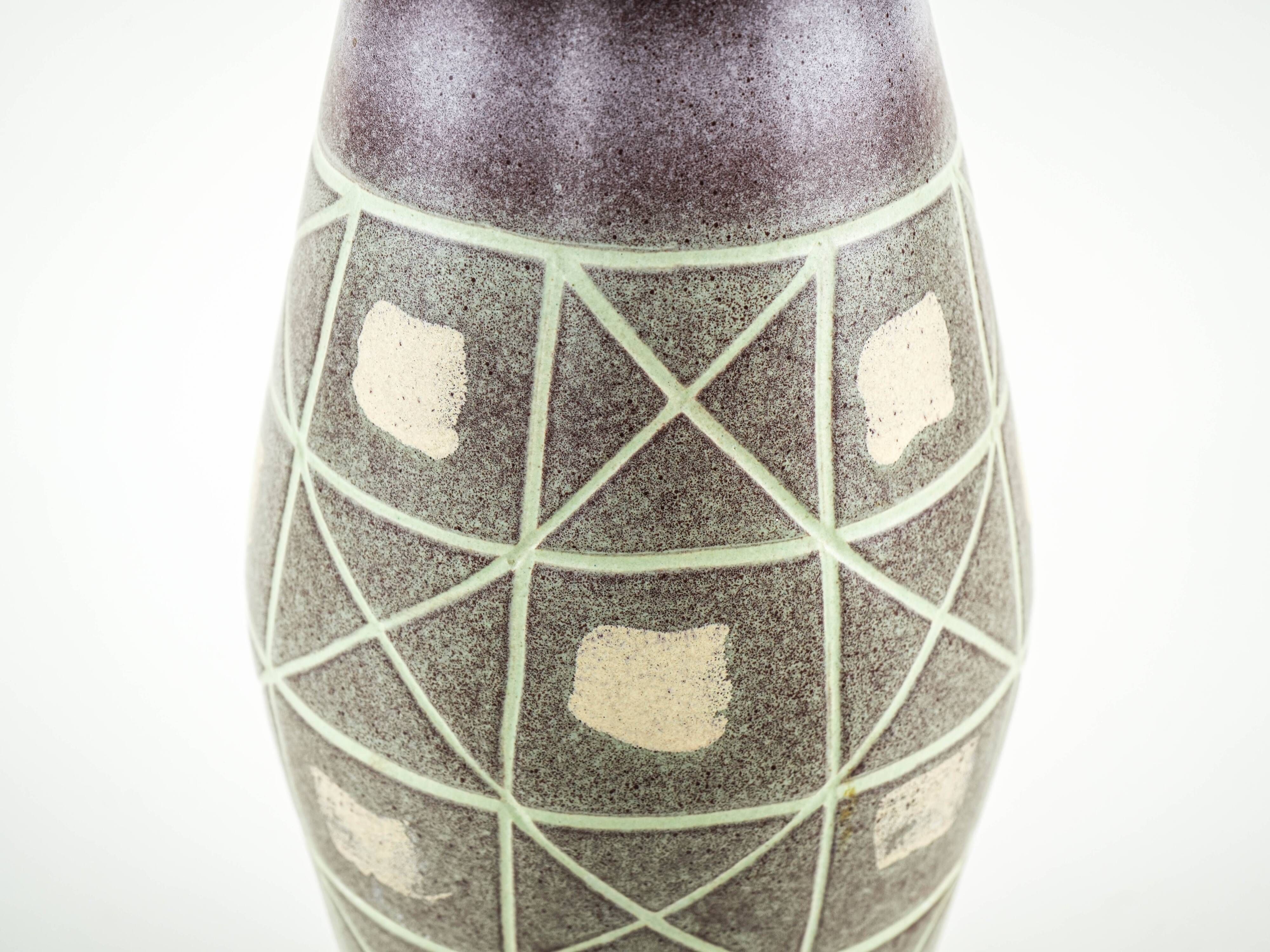 West German ceramic vase with geometric pattern, glazed pottery from the 1970s