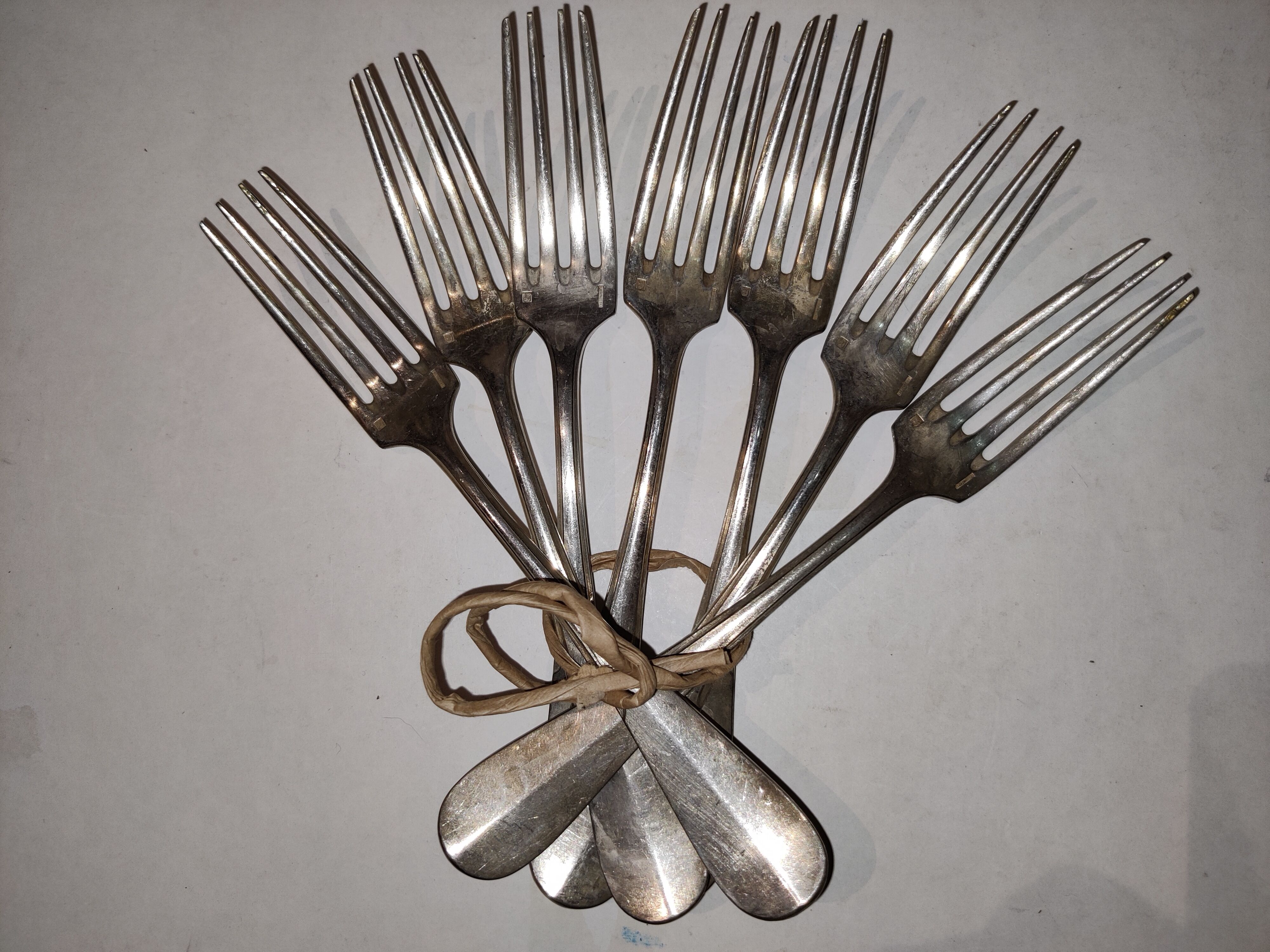7 forks silver plated baguette christofle monogram J C before 1930
