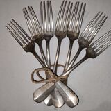 7 forks silver plated baguette christofle monogram J C before 1930