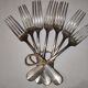 7 forks silver plated baguette christofle monogram J C before 1930