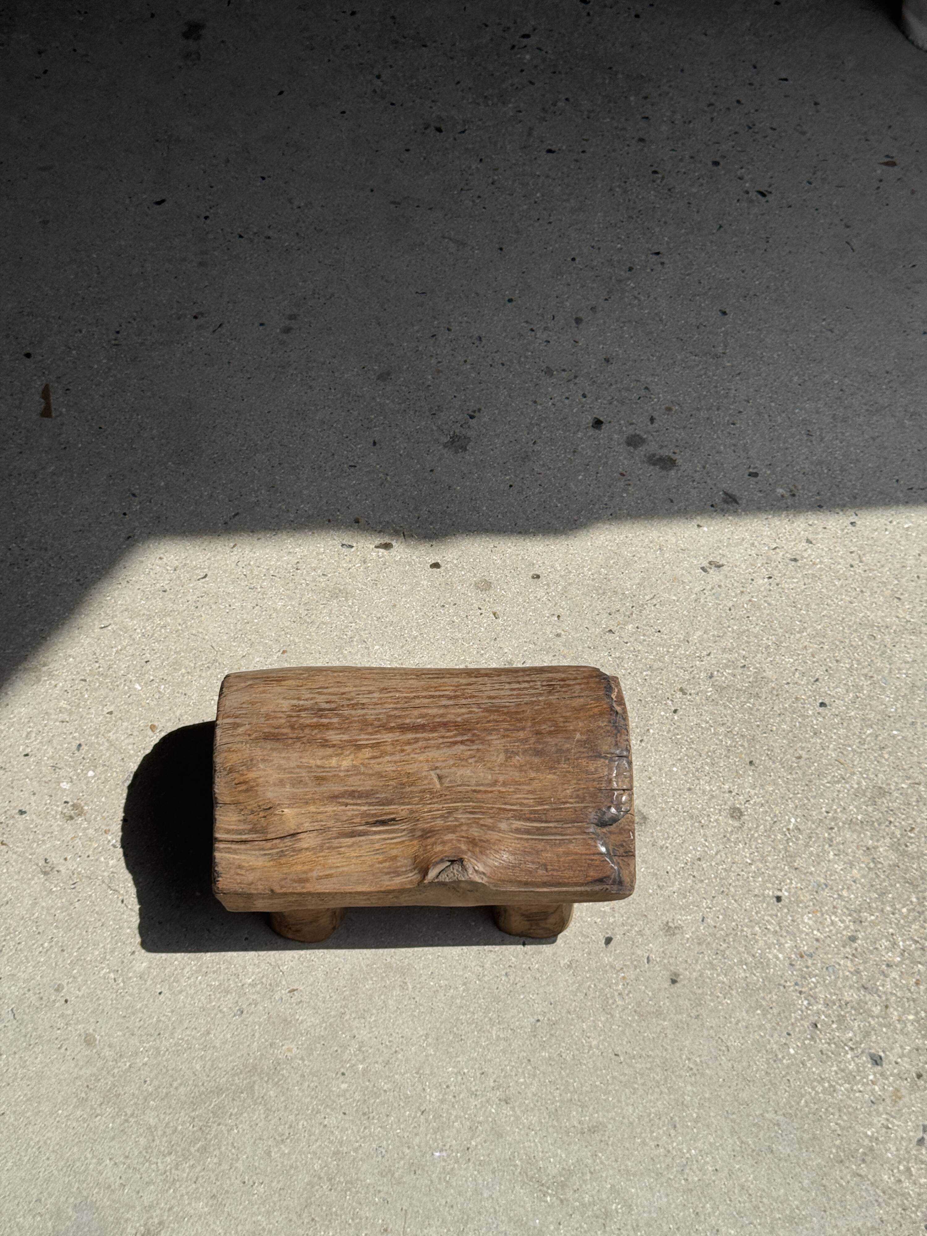 Small stool, footrest in organic blond teak monoxyle wabi-sabi L31